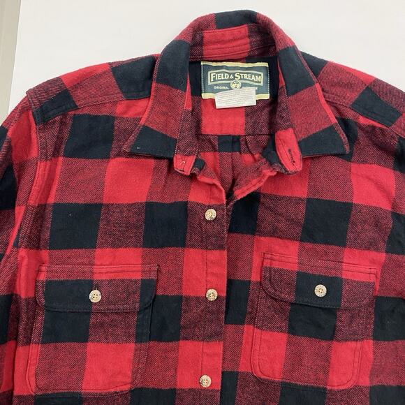 Field and Stream Shirt Men's XL Tall Heavy Flannel Red Black Plaid Button Up - Picture 1 of 10